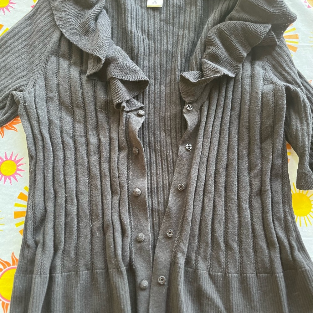 Peter Nygard Charcoal Ruffled Cardigan
